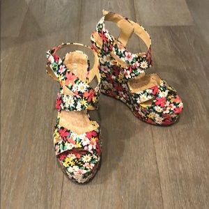 Strappy floral high heeled sandals